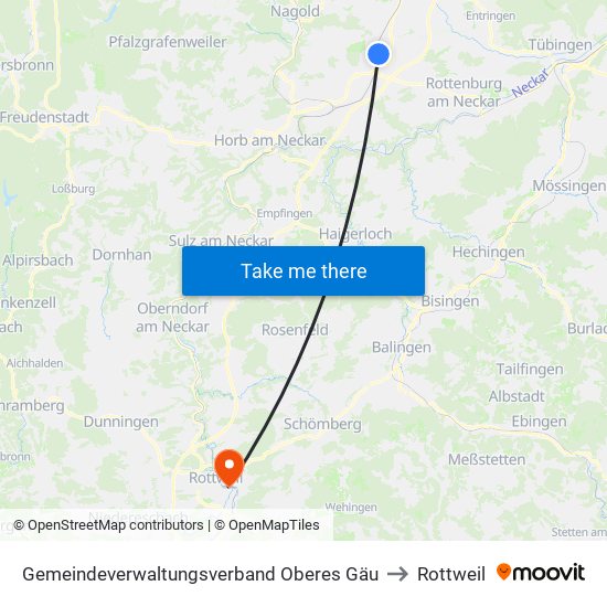Gemeindeverwaltungsverband Oberes Gäu to Rottweil map