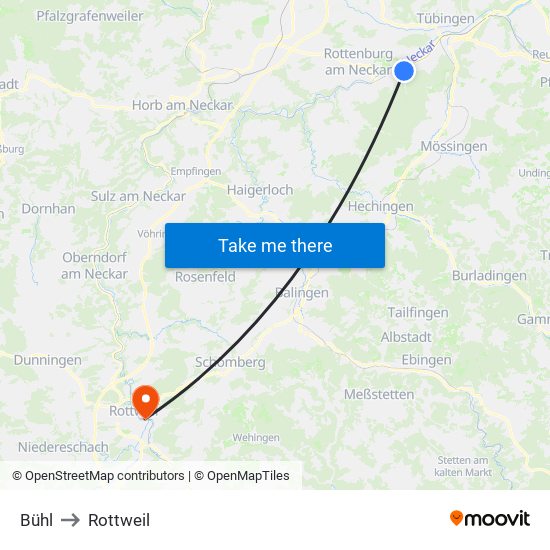 Bühl to Rottweil map