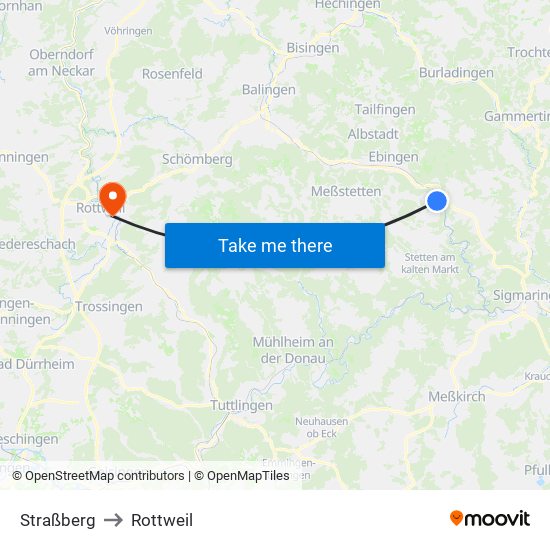 Straßberg to Rottweil map