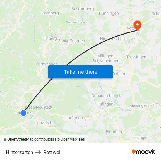 Hinterzarten to Rottweil map