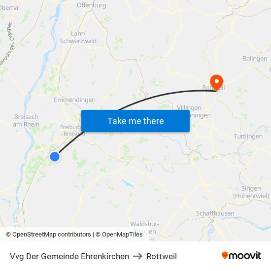 Vvg Der Gemeinde Ehrenkirchen to Rottweil map