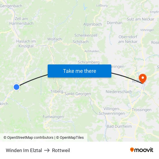 Winden Im Elztal to Rottweil map