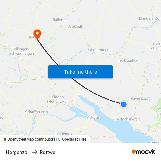 Horgenzell to Rottweil map
