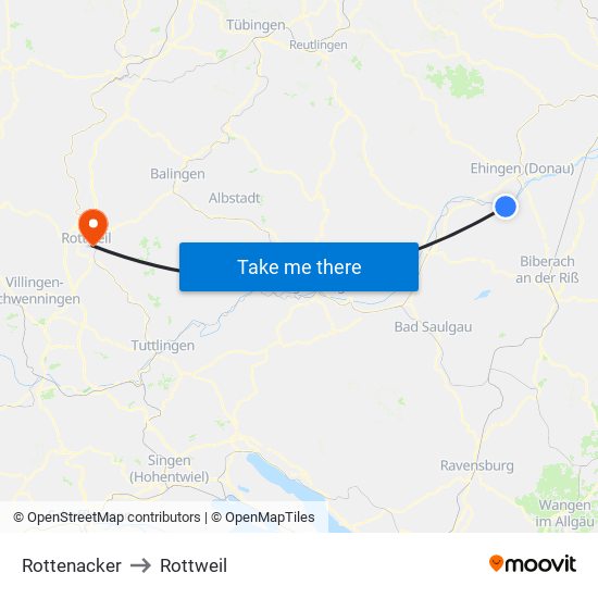 Rottenacker to Rottweil map