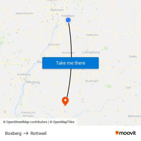 Boxberg to Rottweil map