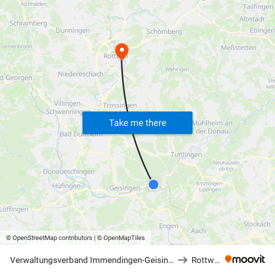 Verwaltungsverband Immendingen-Geisingen to Rottweil map