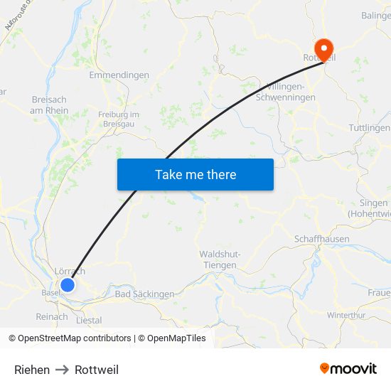 Riehen to Rottweil map