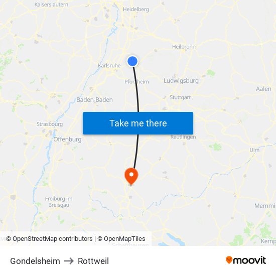 Gondelsheim to Rottweil map