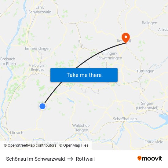 Schönau Im Schwarzwald to Rottweil map