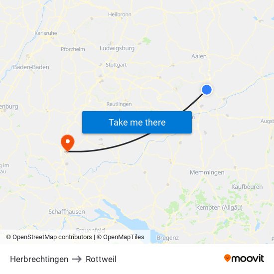 Herbrechtingen to Rottweil map