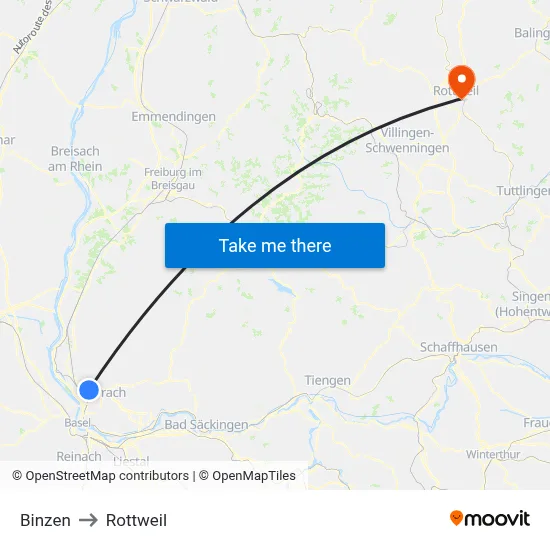 Binzen to Rottweil map