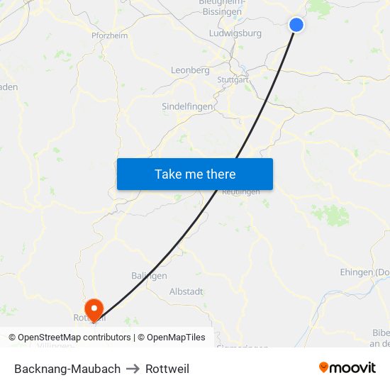 Backnang-Maubach to Rottweil map