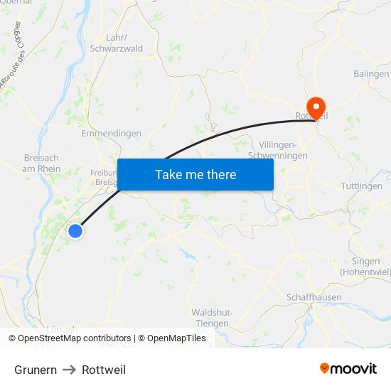 Grunern to Rottweil map