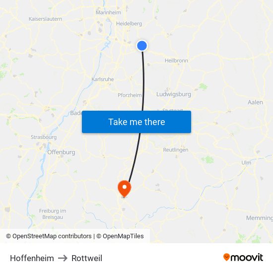 Hoffenheim to Rottweil map