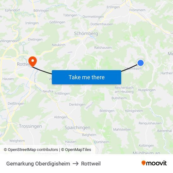 Gemarkung Oberdigisheim to Rottweil map
