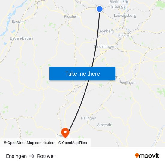 Ensingen to Rottweil map