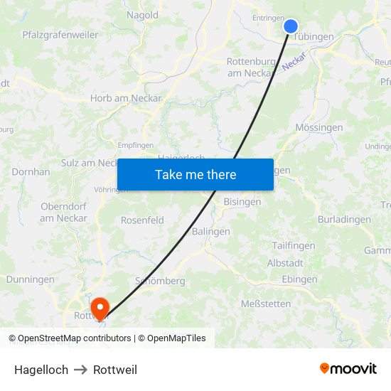 Hagelloch to Rottweil map