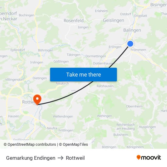 Gemarkung Endingen to Rottweil map