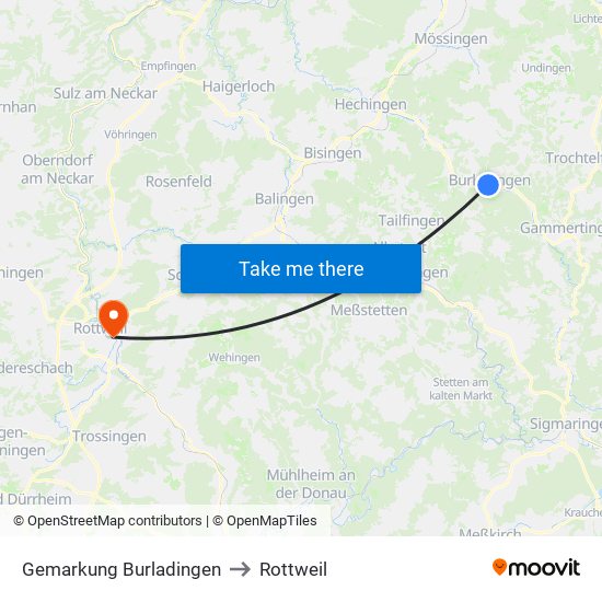 Gemarkung Burladingen to Rottweil map