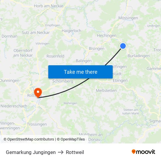 Gemarkung Jungingen to Rottweil map