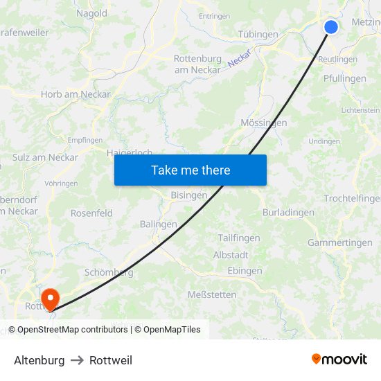 Altenburg to Rottweil map