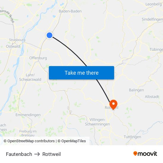 Fautenbach to Rottweil map