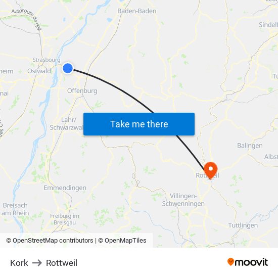 Kork to Rottweil map