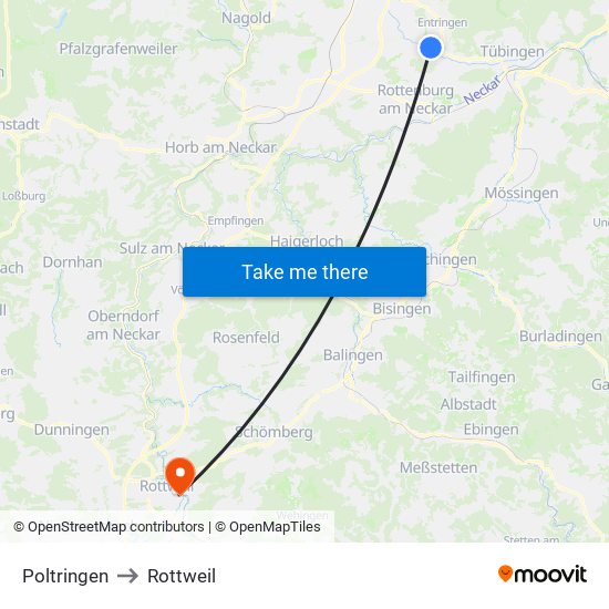 Poltringen to Rottweil map