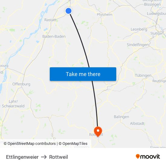 Ettlingenweier to Rottweil map