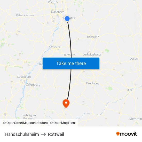 Handschuhsheim to Rottweil map