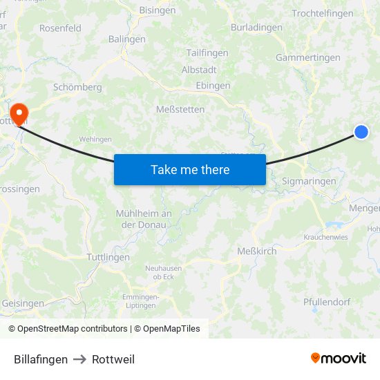 Billafingen to Rottweil map