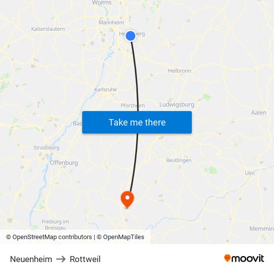 Neuenheim to Rottweil map