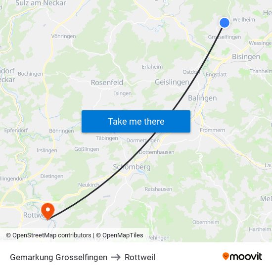 Gemarkung Grosselfingen to Rottweil map