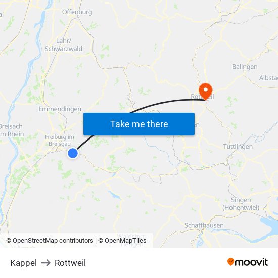 Kappel to Rottweil map