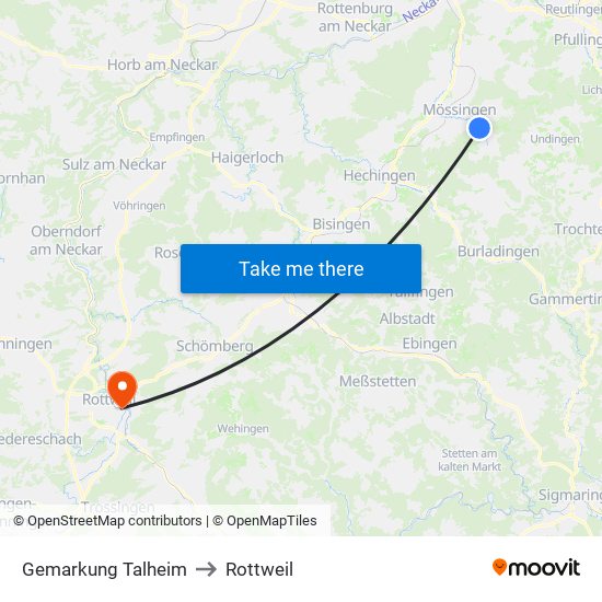 Gemarkung Talheim to Rottweil map