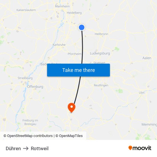 Dühren to Rottweil map