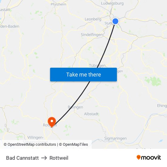 Bad Cannstatt to Rottweil map
