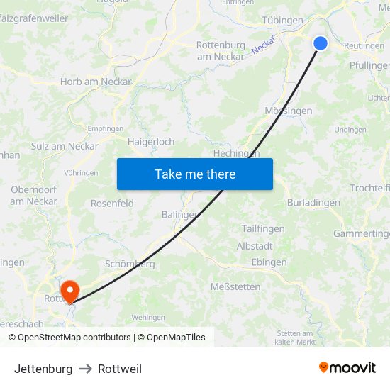 Jettenburg to Rottweil map