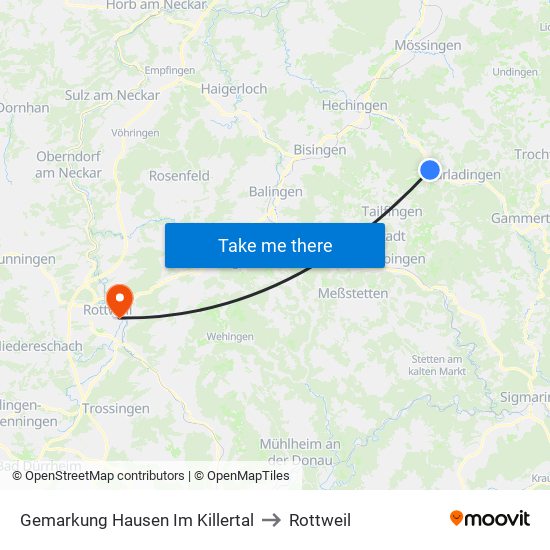 Gemarkung Hausen Im Killertal to Rottweil map