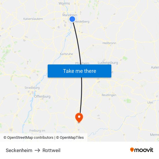Seckenheim to Rottweil map