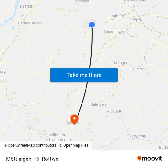 Möttlingen to Rottweil map