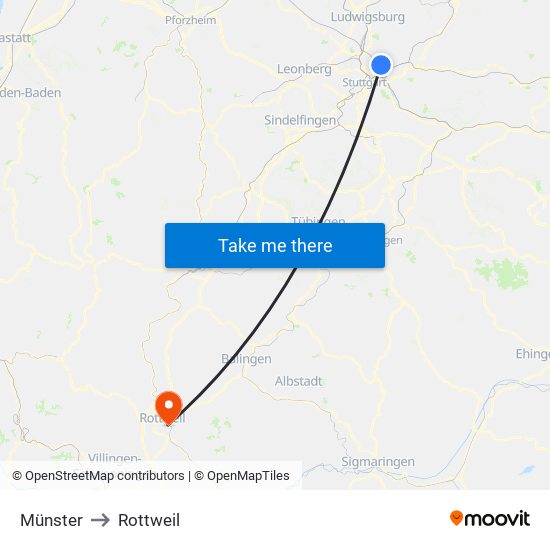 Münster to Rottweil map