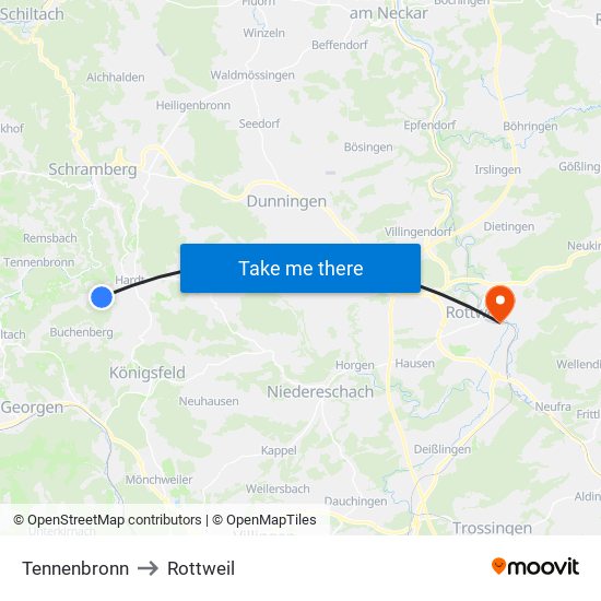 Tennenbronn to Rottweil map