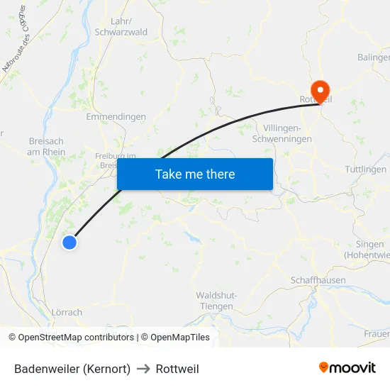 Badenweiler (Kernort) to Rottweil map