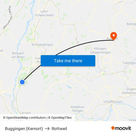 Buggingen (Kernort) to Rottweil map
