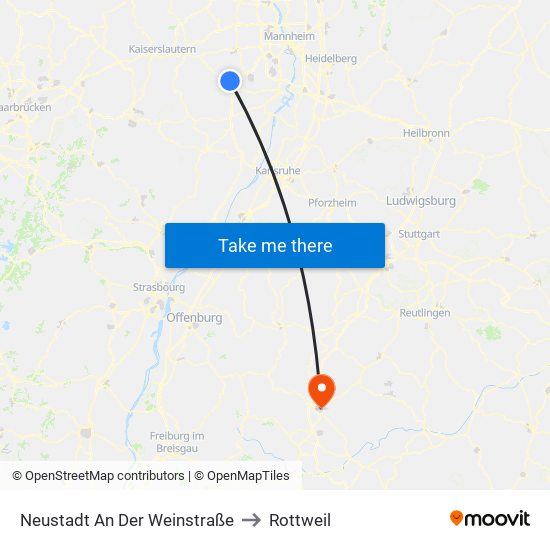 Neustadt An Der Weinstraße to Rottweil map