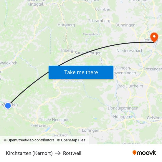 Kirchzarten (Kernort) to Rottweil map