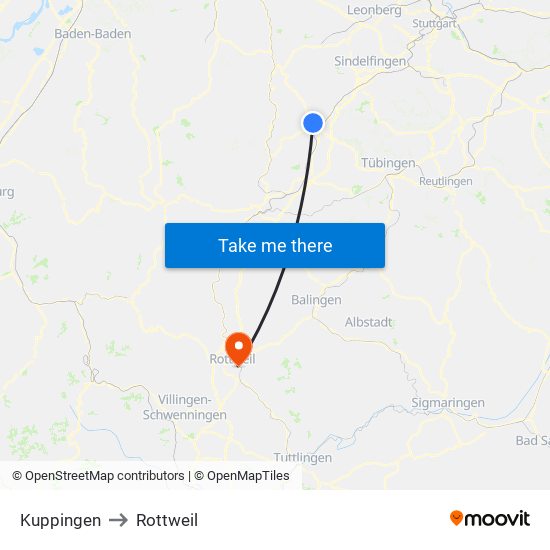 Kuppingen to Rottweil map