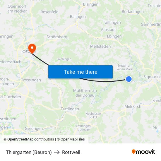 Thiergarten (Beuron) to Rottweil map