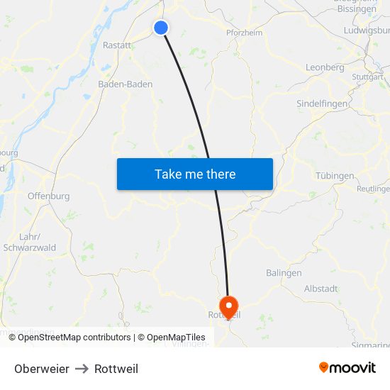 Oberweier to Rottweil map